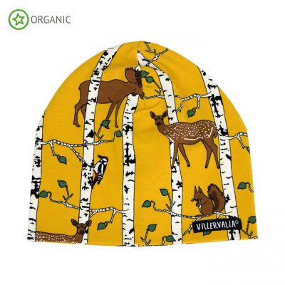 Villervalla birch animals organic cotton beanie hat - mustard yellow